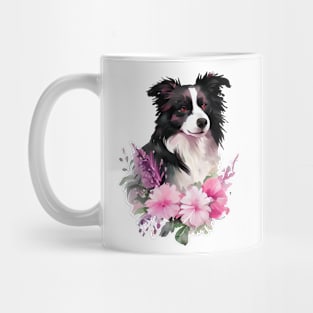 Border collie dog with flowers Mug